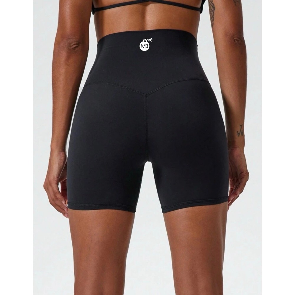 Muscle Bomb Women Black Athletic Gym Workout Shorts Small High Waisted